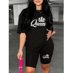 T - shirt imprimé queen pour femme, col rond ample, manches courtes, objectifs, ensemble 2 pièces T - shirt imprimé queen pour femme, col rond ample, manches courtes, objectifs, ensemble 2 pièces