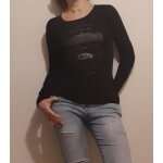 T - shirt manches longues femme noir + motif - col rond - petite ouverture dos - t. s - marque guess T - shirt manches longues femme noir + motif - col rond - petite ouverture dos - t. s - marque guess