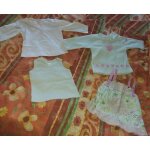 T - shirt manche longue rose + t - shirt manches longues blanc + robe rose + d�bardeur blanc - 4 pi�ces ...