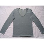T - shirt petit bateau , col v , gris / bleu, manches longues