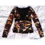 T - shirt promod , impressions marrons et jaunes, dos noir , col v , taille m