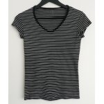 T shirt ray� noir et blanc. col en v. tex. taille 38