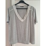 T - shirt taille 46 - 48 gris macram blanc au col