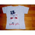 T - shirt tee shirt manches courtes col rond gris motif chat avec chapeau haut de forme et noeud papillon ...