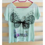 T - shirt vert imprim� f�e. ailes en voile noir effet papillon. pimkie. taille 38