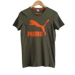 T shirt vert kaki logo orange. puma. taille 13 - 14 ans.