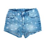 Short en jean bleu a etoiles blanches. effet delave. h&m. coton. taille 152 cm. 11 - 12 ans