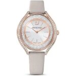 Swarovski montre crystalline aura, bracelet en cuir, gris, finition or rose