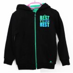 Sweat noir � capuche et zip. polaire. d�cathlon. polyester. coton. taille 10 ans