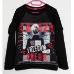Sweat noir. imprim� multicolore. femme. crazy freedom dream. la halle. polyester. elasthanne. 16 ans
