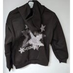 Sweat shirt � capuche noir � motif d'�toiles - 10 ans