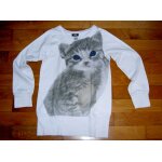 Sweat shirt pull manches longues col rond blanc motif chaton gris h&m taille 8 ans