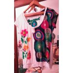 Tee - shirt blanc motifs colors perles cousues 40 l desigual.