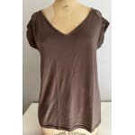 Tee - shirt femme lh taille : m marque : la halle couleur : marron, dentelle au dos largeur : 46 cm, ...