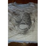 Tee - shirt , liquette - taille 40 / 42 - col rond , manches longues , gris bleu , motifs basket, love ...