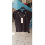 Tee shirt morgan bleu marine avec liseret or col et paule taille 36 neuf