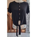 Tee - shirt noir � fausse boutonni�re et avec des pans � nouer