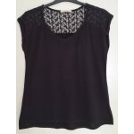 Tee - shirt noir uni avec col et nuque en dentelle