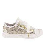 Le temps des cerises basic 02 - baskets gold a paillettes avec lacets ruban satin - femme - 38