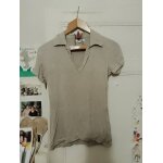 Top beige a col en v 36 s g�mo vintage ann�es 90.
