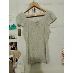 Top blanc fleurs roses bleues 40 l cama�eu vintage ann�es 90.