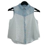 Top. chemise sans manche bleu et blanc. dentelle. gemo. coton. taille 14 ans Top. chemise sans manche bleu et blanc. dentelle. gemo. coton. taille 14 ans