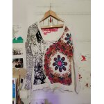 Top col rond blanc motifs color�s 44 xxl desigual.