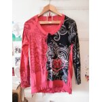 Top col rond rouge / noir motifs blancs 40 l desigual.