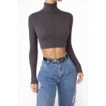 Top crop c�tel� gris zara � col roul� � pull court manches longues � minimal y2k