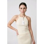 Top d�bardeur beige na - kd femme � neuf avec �tiquette � taille s � maille c�tel�e