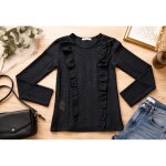 Top dentelle noir promod xs � volants boh�me chic � tr�s bon �tat