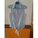 Top jennyfer top coton 38 bleu pâle avec pois blancs Top jennyfer top coton 38 bleu pâle avec pois blancs