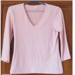 Top l�ger cama�eu rose - encolure en v, manches 3 quarts - effet frais et un peu brillant - taille 2 ...