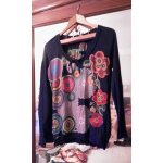 Top noir motifs colors col rond 40 l desigual.