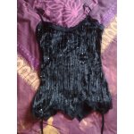 Top noir velours effet froiss dentelle et sequins - t40