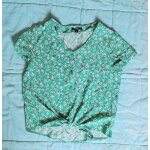 Top vert fleuri chemisier � nouer kiabi femme xs d�contract� boh�me retro vintage femme top mode