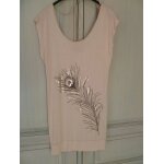 Tunique / robe courte beige avec plume noire et dor devant marque : 3 suisses / topstudio taile 34 ...