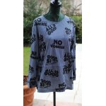 Tunique neuve zara � motifs noirs sur fond ray� marine / blanc. taille �tiquet�e:m . coton:100%.