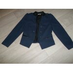 Veste cache cache bleu marine et simili cuir noir, d�co boutons m tbe