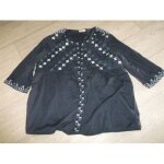 Veste chemise ddp l�g�re, bleu marine et d�cos fleurs brod�es clout�es xxl tbe