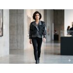 Veste cuire et astrakan noire ed salomon (rap�e)