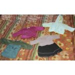 Veste fuchsia + veste � capuche blanche + t - shirt manches longues vert gris + robe laine rose marron ...