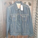 Veste jean denim bleu fonc levi strauss brode  buck yeah  taille m