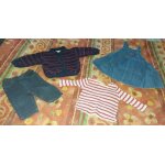 Veste en laine marine tricoter + robe en jeans bleu + pantalon jeans gris + t - shirt manche longue ray�e ...