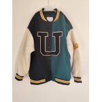 Veste teddy zara bicolore vert noir lettre u taille 11 - 12 ans 152cm style college varsity