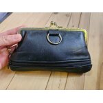Vintage grand porte monnaie en cuir agneau noir fermoir clic clac rtro wallet