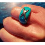 Ysora - bague anneau en jade bleu turquoise avec Étoile en argent t54 Ysora - bague anneau en jade bleu turquoise avec Étoile en argent t54