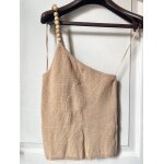 Zara top asymtrique en maille beige, taille s, 57%viscose 43%poliamide