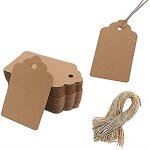 100 �tiquettes cadeaux en papier kraft de qualit� sup�rieure avec ficelle de jute ¿ double face, �cologiques, ...