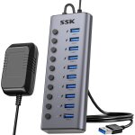 10port aliment usb 3. 0 hub, diviseur d'extension usb en aluminium avec interrupteurs individuels et ...